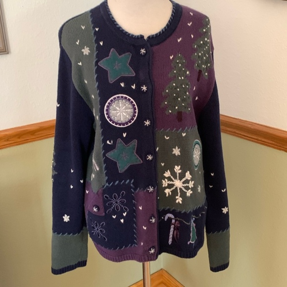 NorthCrest Christmas Holiday Button Up Cardigan Medium